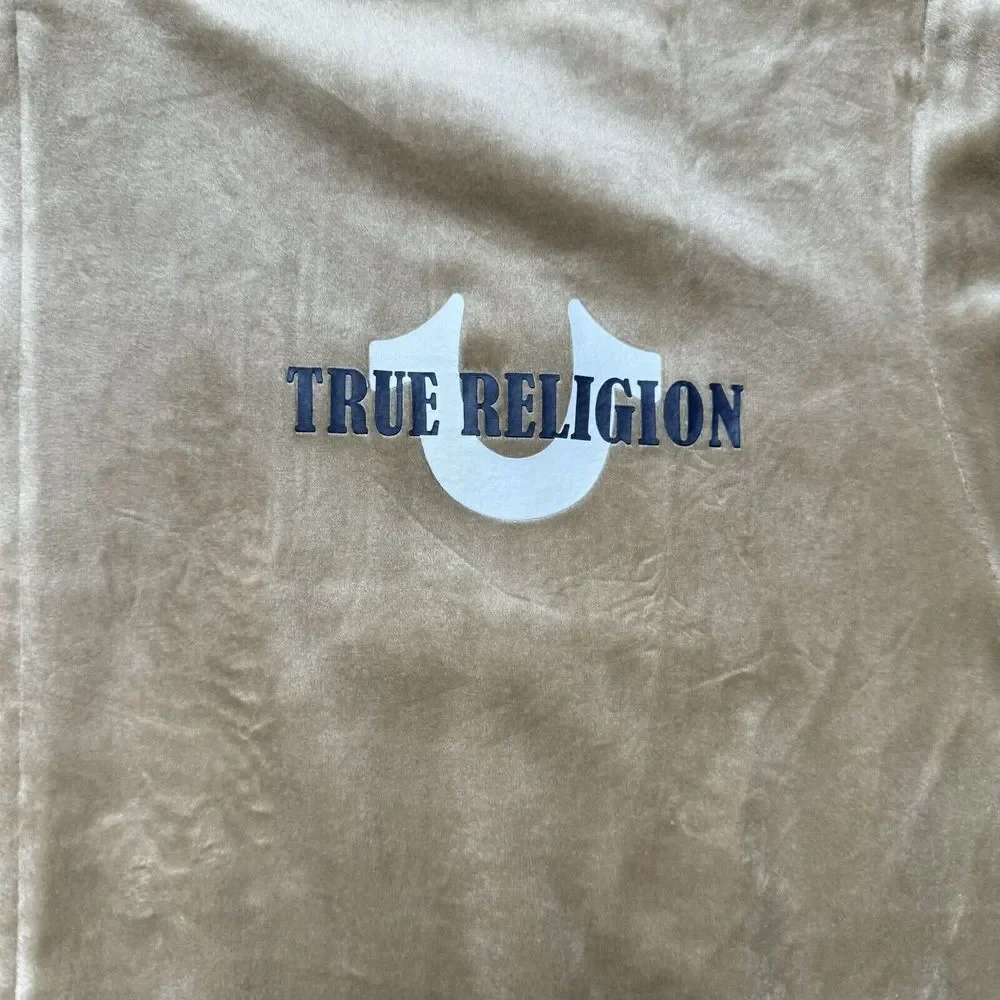 True Religion Tour Jacket Men's Large Tan Track Velour Travertine Full‎ Zip NWT